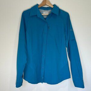 Columbia Omni Shade button up sun shirt long-sleeved vented turquoise/blue LG